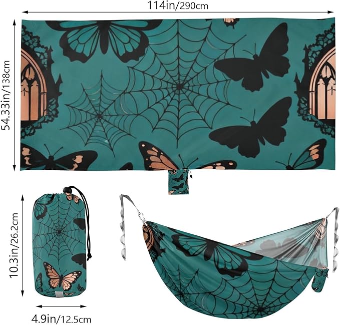Butterfly and Web Outdoor Hammocks with Tree Straps Cloth Hammock for Camping Travel Accessories