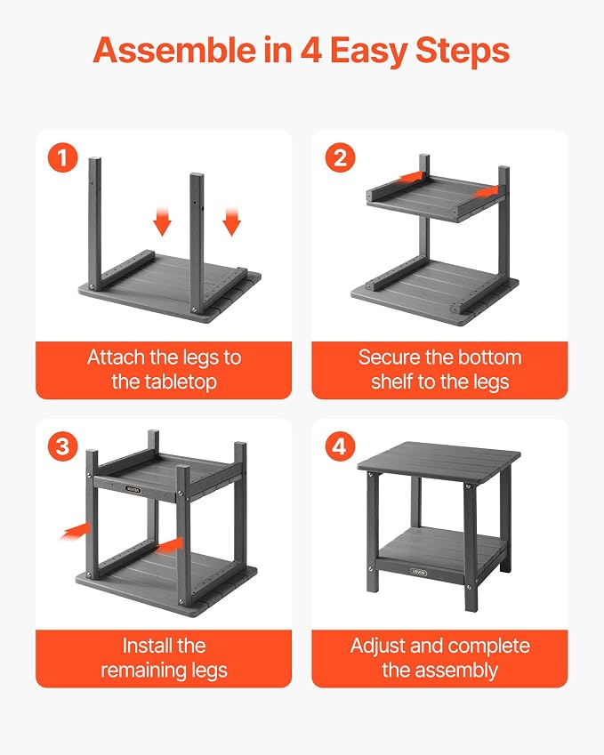 VEVOR Outdoor Side Table, 17.72W x 14.96D x 17.32H Inch, Double Layer HDPE Outside End Table for Easy Maintenance, Withstand Harsh Weather, Fit for Patio, Pool, Beach, Porch, Indoor, Backyard, Grey