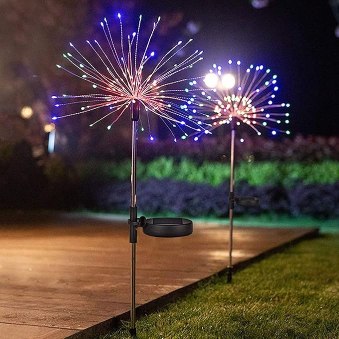 XIHAMA Solar Garden Lights 2 Pack,Fairy Firework Lights for Outdoor Yard Planter Pathway Patio Party Wedding Decorative,200 LEDs with 8 Lighting Modes