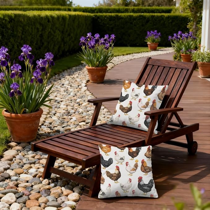 18x18 Inch Outdoor Pillow Covers Set of 2 Waterproof Throw Pillow Covers Decorative Couch Cushion Covers Chickens Egg Square Pillowcases Protectors for Patio Garden Sofa