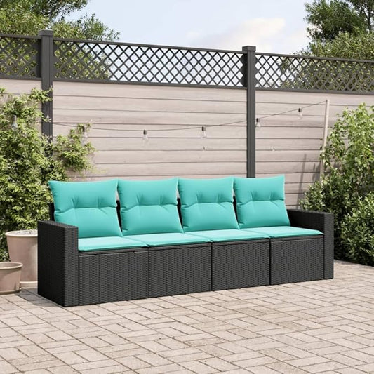 4 Piece Patio Sofa Set with Cushions, Porch Furniture Set Patio Conversation Set Outdoor Dining Sets Sectional Sofa for Piazza Poolside Garden Exhibition Black Poly Rattan