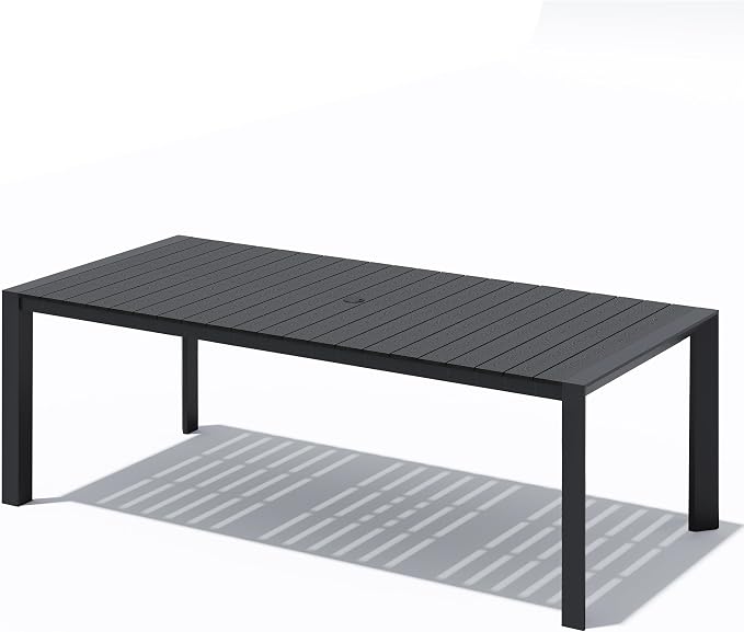 Crestlive Outdoor Dining Table for 8, Patio Table with Umbrella Hole, Aluminum Frame & WPC Wood-Like Tabletop Ideal for Garden, Backyard, and Indoor