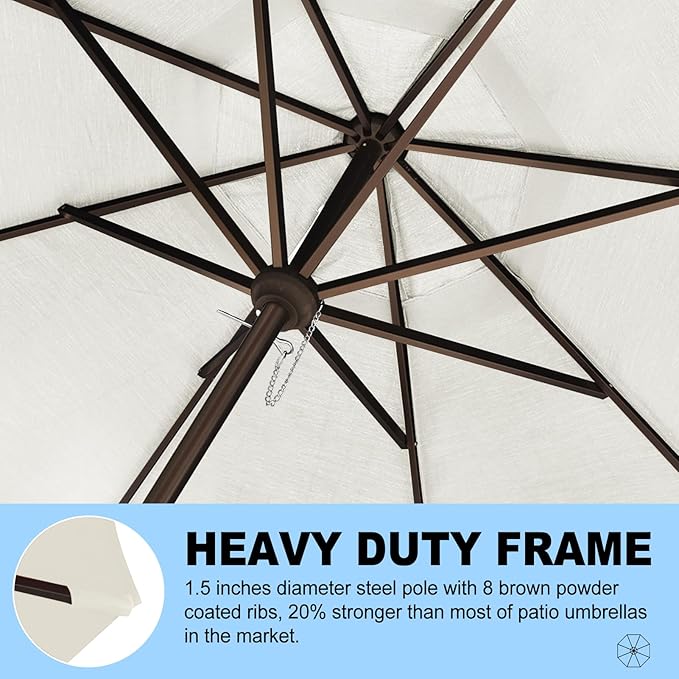 Eurmax USA 10-Year-Non-Fading 10FT 3-Tier Outdoor Patio Market Umbrella,UPF50+ UV Resistant,Heavy Duty Commercial Grade,Crank Lift Design,Windproof Vented Top for Garden,Pool,Deck,Natural