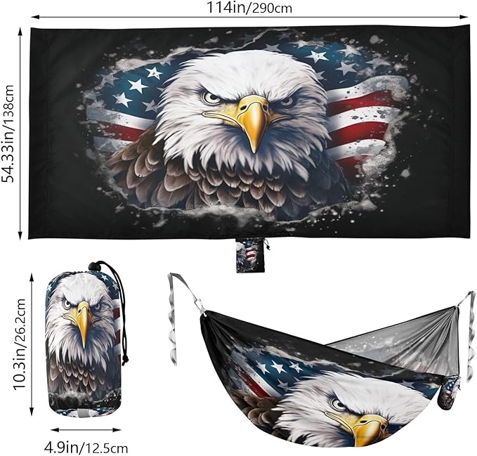 FRMG American Bald Eagle Hammock 500 lbs Capacity Portable Hammocks with Tree Straps & Attached Carry Bag, Camping Essentials Gear, 2010230a