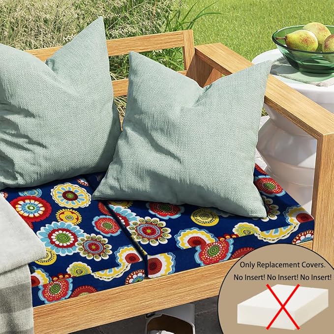 Magpie Fabrics Indoor Outdoor Patio Replacement Cushion Cover with Ties 2 Pack, Loveseat Chair Couch Slipcover Water Repellent UV Resistant Decor for Home Garden(Heronsbill Navy, 20x18x4 Inch)
