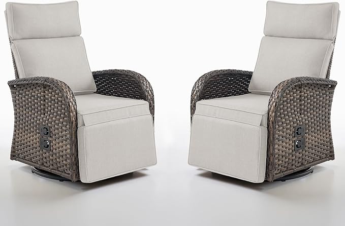 Belord Dual-Adjust Outdoor Swivel Recliner Chair – Reclining Patio Chair with Adjustable Backrest and Footrest, All-Weather Wicker Chaise Lounge Chair Outdoor for Pool Deck Beige (Upgraded 2.0)