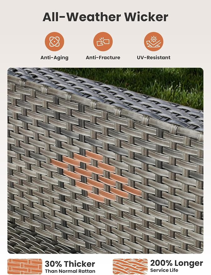 ovios 11 Piece Outdoor Patio Furniture Set with Fire Pit Table,Conversation Sectional Wicker Couch with Swivel Chairs,Modern Outside Sofa for Balcony Backyard, Grey