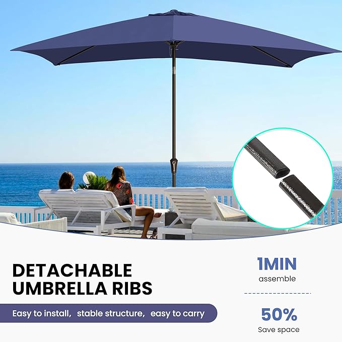 Ayge 6.5x10FT Rectangular Patio Umbrella Outdoor Table Umbrella w/Push Button Tilt & Crank Rectangle Market Umbrella UV Protection for Garden,Deck,Lawn,Yard & Pool,Navy