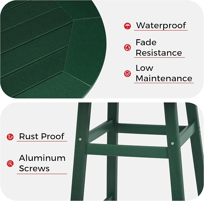 Costaelm Patio Bistro Table, 42" Counter Height Round Patio Cocktail Bar Table with Umbrella Hole, Outdoor Bistro Dining Pub Table for Front Porch Deck Backyard Garden, Dark Green