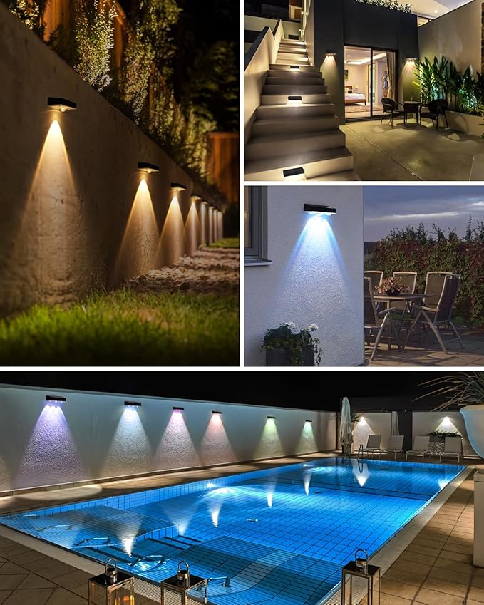Solar Fence Lights Outdoor, 2025 Upgraded Solar Fence Lights Have 3 x 70 Lumen Reflector Lenses and 12 RGB Patterns, IP65 Waterproof Auto On/Off for Backyard, Deck, Steps, Fence (8 Pack)