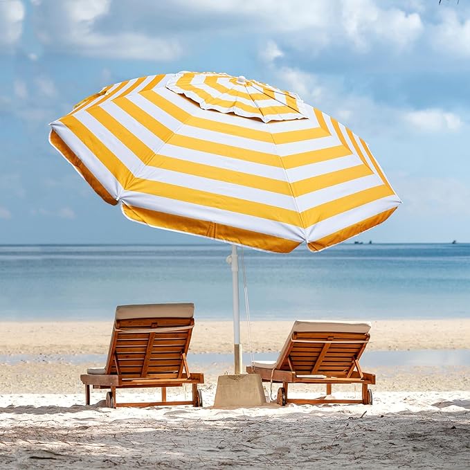AMMSUN 6.5 Foot Heavy Duty Beach Umbrellas for Sand with tilt Sun Shelter, UV 50+ Protection Outdoor Sunshade Umbrella with Carry Bag for Patio Garden Beach Pool Backyard multicolor Yellow