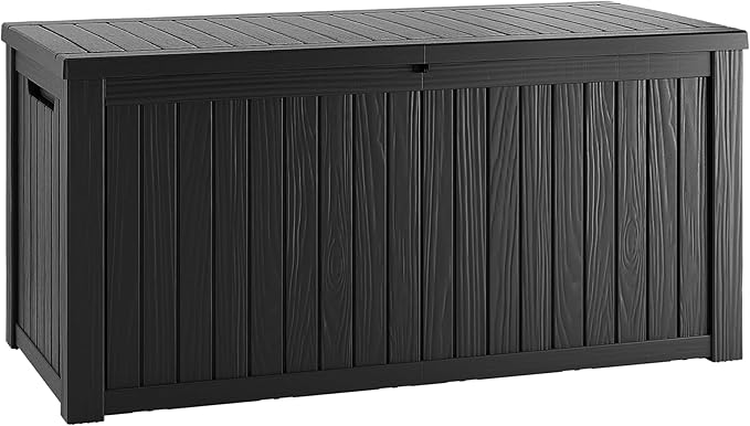 Outdoor Storage Box 200GAL Waterproof Resin Deck Box,UV-Resistant Lockable Package Delivery Bin for Garden Tools,Patio Outside Cushions,Pool Accessories Supplies,Chest,Furniture,Black