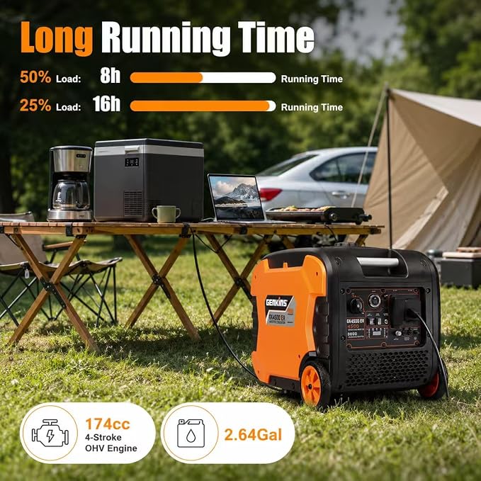 Genkins 4500W Portable Inverter Generator Gas Powered Pure Sine Wave Lightweight Quiet Electric and Remote Start Parallel Capability for Camping RV Home Backup