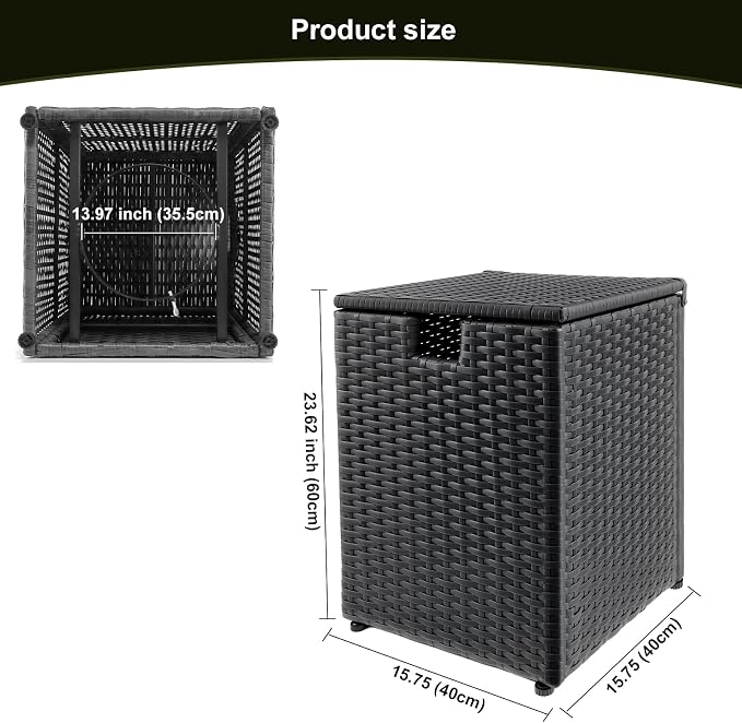 20 LB Wicker Propane Tank Cover Table, Weatherproof Outdoor Propane Tank Hide with Adjustable Feet,Perfect for Backyard, Balcony and Poolside（Black）