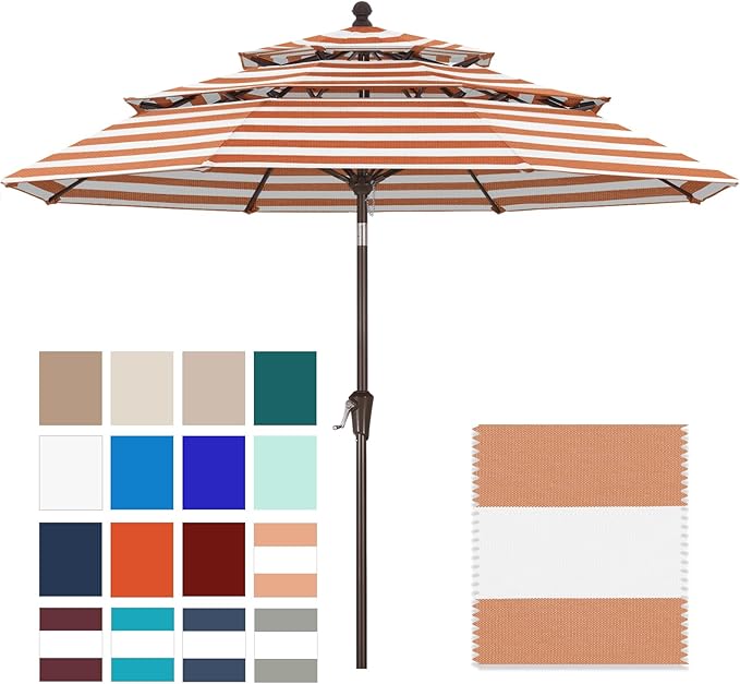 ABCCANOPY 5-Year 10-Year No Fading 9FT 3 Tiers Patio Umbrella, Outdoor Table Umbrella with 8 Sturdy Ribs for Deck, Backyard, Garden, Yard