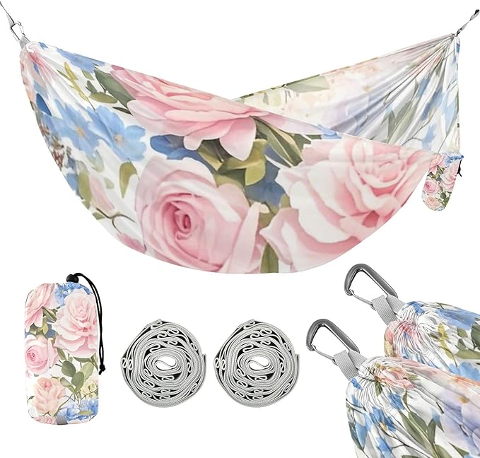 Pink Blue Vintage Rose 330lb Capacity Camping Hammock Indoor Hammock for Indoor Outdoor Patio capas para la Lluvia