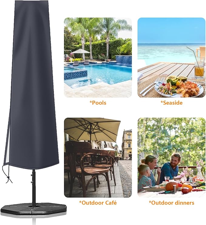 OKPOW Umbrella Cover 420D Oxford Fabric Patio Umbrella Covers Waterproof with Zip, for 9ft to 12ft Garden Outdoor Umbrella (Dark Grey)
