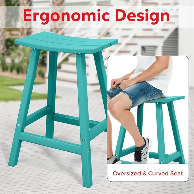 Costaelm Outdoor Bar Table, 37" Counter Height Round Patio Cocktail Bar Table, Patio Bar Table 3-Pieces Set Bistro Dining Table Pub Table for Deck, Backyard, Garden, Turquoise