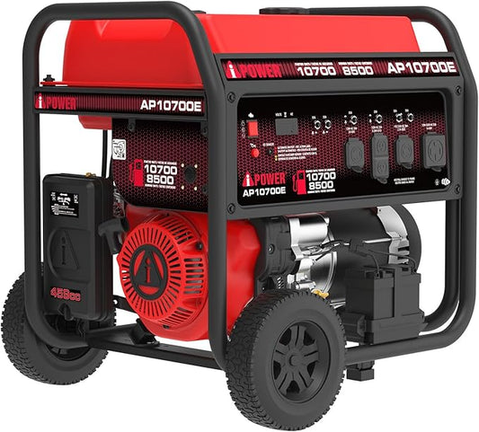 A-iPower 10700-Watt Electric Start Portable Generator Gas Powered, Heavy Duty Generator with 459cc OHV Engine for Home Use, Jobsite, Emergency, Power Outages (AP10700E) Red