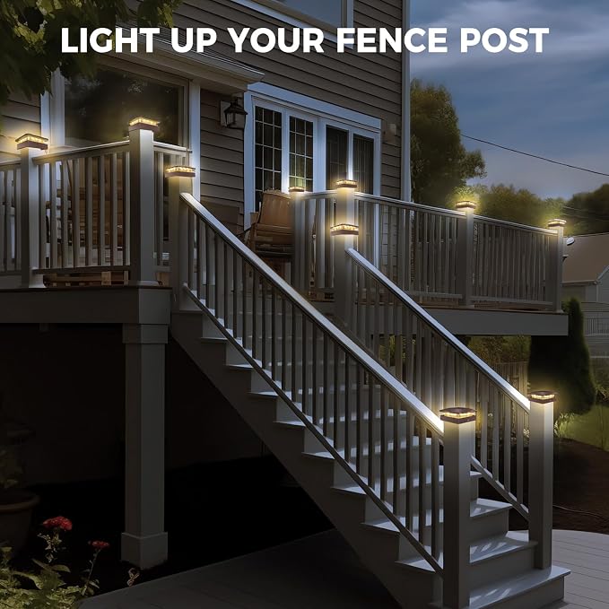 4x4 Solar Post Cap Lights Outdoor with 3 Modes, 2 Packs Brown Fence Light Solar Powered Waterproof for 4x4 3.5x3.5 Wood/Vinyl Posts for Deck Yard Garden Patio Outside