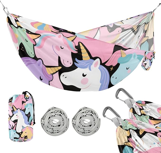 Colorful Cartoon Animal Unicorns 330lb Capacity Outdoor Hammock with Tree Straps Swing Hammock for Outside Beach Patio Garden hamaca para adultos