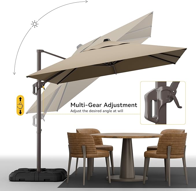 9x12 FT Cantilever Patio Umbrella with Base, Large Rectangular Offset Outdoor Umbrella with 360° Rotation, Heavy Duty Shade Umbrella for Garden Backyard Deck Poolside Courtyard, Brown