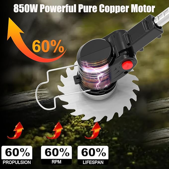 Electric Cordless Weed Wacker Eater with 4 Types Blades & Wheels 2 X 2.0Ah Battery Powered 3-in-1 String Trimmers/Grass Trimmer/Lawn Edger/Brush Cutter Lightweight Garden Tool for Garden Yard