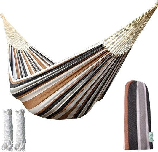 Canvas Hammock 122" Long X 59" Wide 2 Person Hammock 440 pounds Maximum Weight Applicable Scenes in Courtyard Autumn, Indoor Hanging Chairs, Beach Leisure (Black White, Full)
