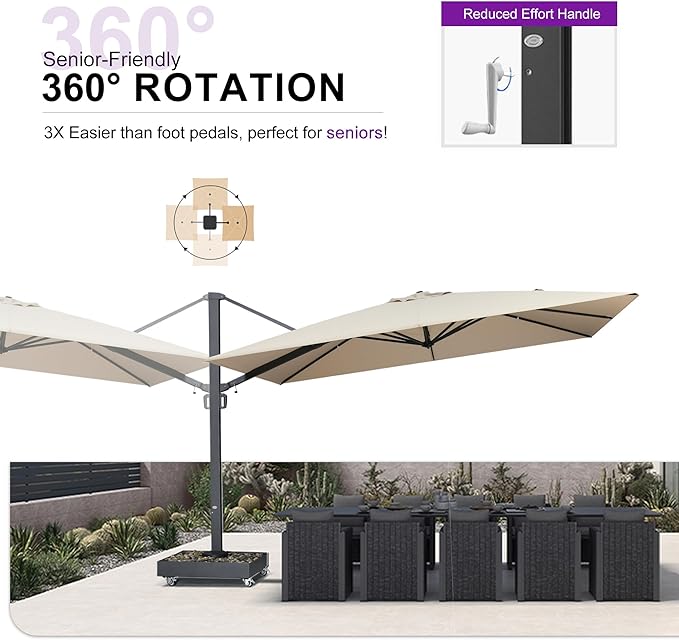 PURPLE LEAF 13' X 10' Space Saving Rectangle Patio Umbrella Large Outdoor Aluminum Offset Umbrella with 360-degree Rotation Cantilever Umbrella with Base Included for Garden Deck Backyard Pool Beige