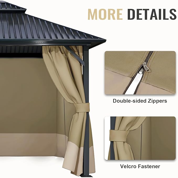 COWVIE 4-Panel 10' x 12' Gazebo Replacement Curtains, Patio Privacy Sidewalls with Double Zipper, Replacement for Outdoor Gazebo Canopy (Curtain Only)