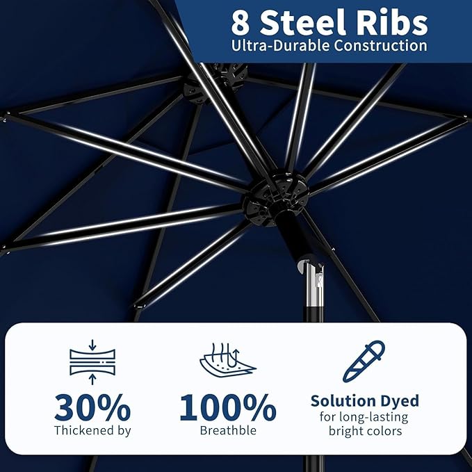 Garvee 10FT Patio Umbrella - Outdoor Table Umbrella with Crank Lift & Push Button Tilt - Market Umbrella 8 Sturdy Ribs UV Protection for Pool, Deck, Yard, Garden - Navy Blue