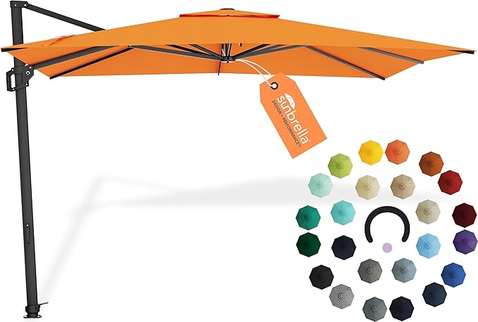 Midtown Umbrellas 9 x 9 Ft Outdoor Cantilever Patio Umbrella w/Sunbrella Canvas Tuscan Fabric - Tilt 360° Offset Patio Umbrella, Deck Patio Umbrella, Backyard Umbrella & Garden Umbrella - Black Frame