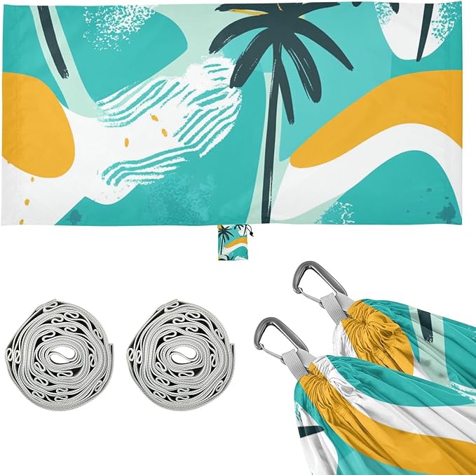 Palm Trees Green Summer Outdoor Hammocks with Tree Straps Fabric Hammock for Indoor Outdoor Patio