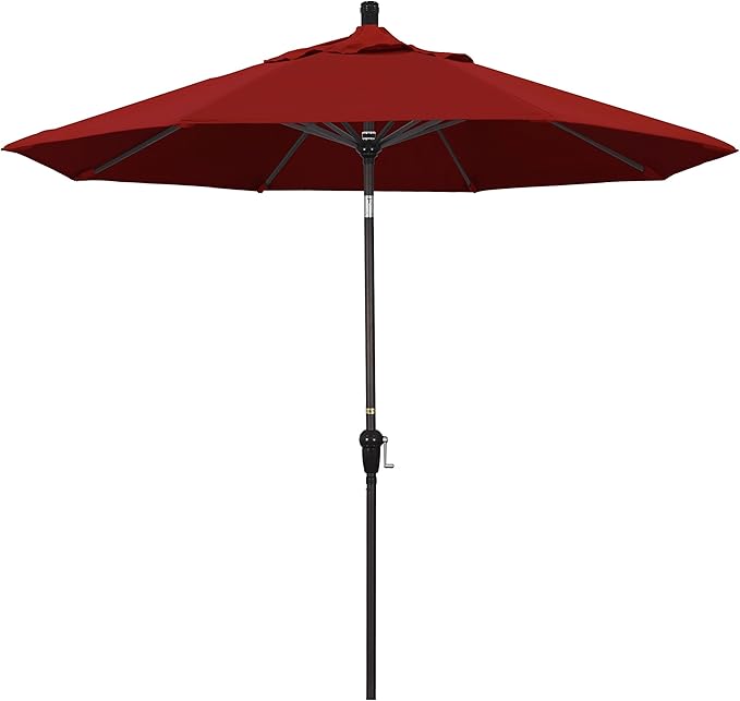 California Umbrella 9' Round Aluminum Market Umbrella, Crank Lift, Auto Tilt, Bronze Pole, Sunbrella Spectrum Cilantro