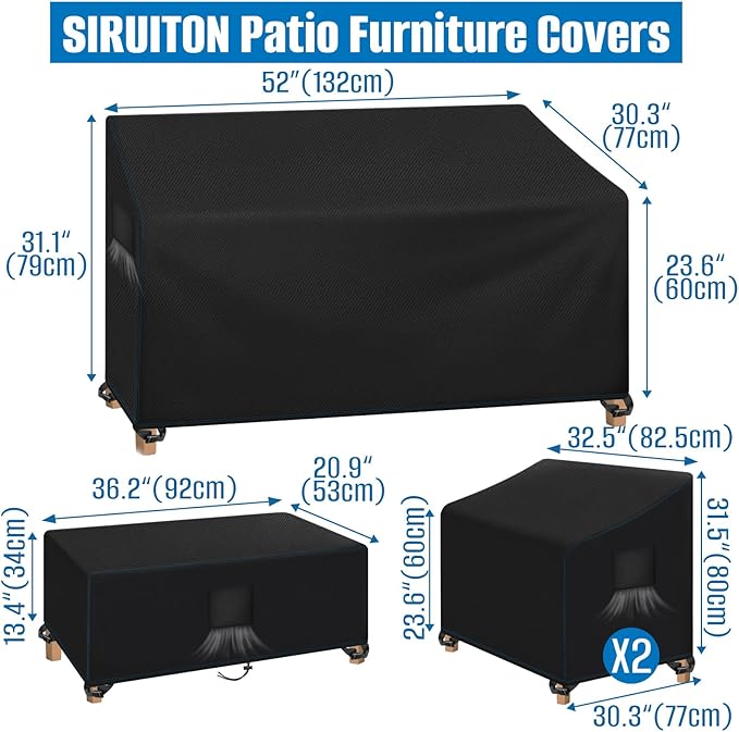 SIRUITON Outdoor Furniture Cover Waterproof 4-Piece,Patio Furniture Covers, Patio Furniture Set Covers, 210D Heavy Duty Durable and Water Resistant Fabric