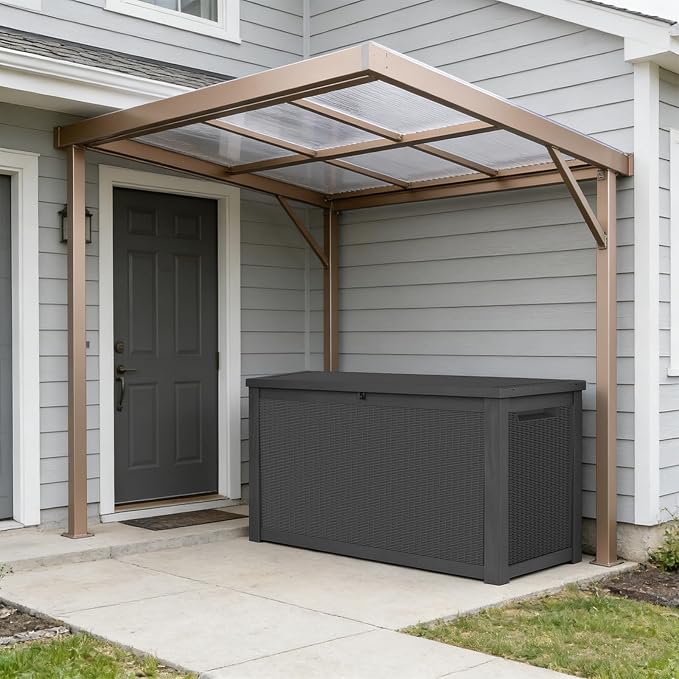 260 Gallon Outdoor Deck Boxes, IP68 Waterproof Outdoor Storage Box with Hydraulic Lid Support, Outside Resin Container for Furniture, Toy, Shoe, Garden & Patio Tools Storage -Black