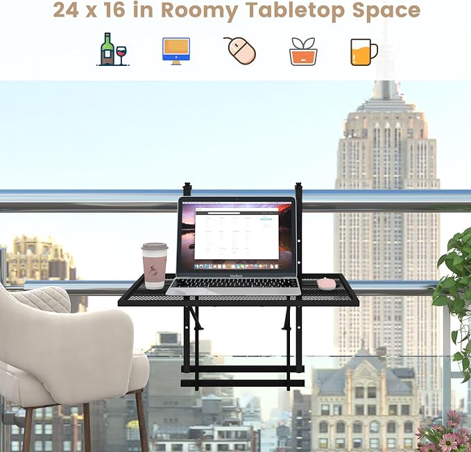 Giantex Outdoor Folding Hanging Table with 5-Level Height, Anti-Rust Coated, Suits for 1.4” -4” Railings, Space-Saving Balcony Side Railing Table for Indoors Outdoors