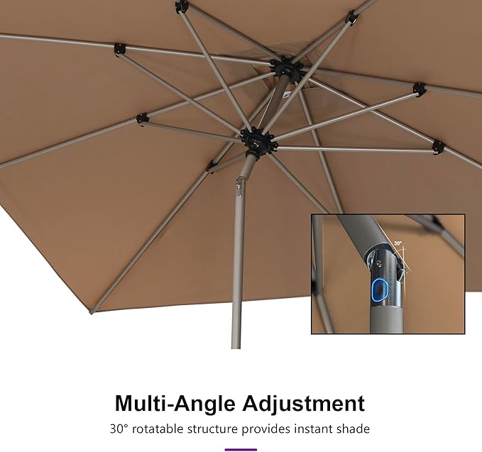 PURPLE LEAF 8' x 8' Square Patio Umbrella with Tilt Adjustment, Outdoor Table Umbrella Champagne Aluminum Frame, Market Umbrella Pool Umbrella for Deck Garden, Patio, or Lawn