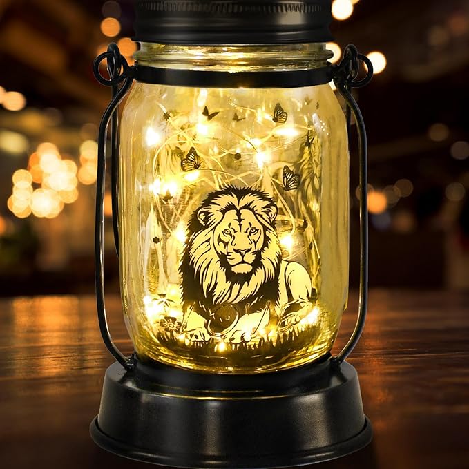 Lion Gifts for Women/Men Lion Solar Lanterns Mom Birthday Animal Simba Lovers Lantern Animal Memorial Lights Solar Garden Decoration for Yard, Patio,Backyard,Porch Torches, Home Decor