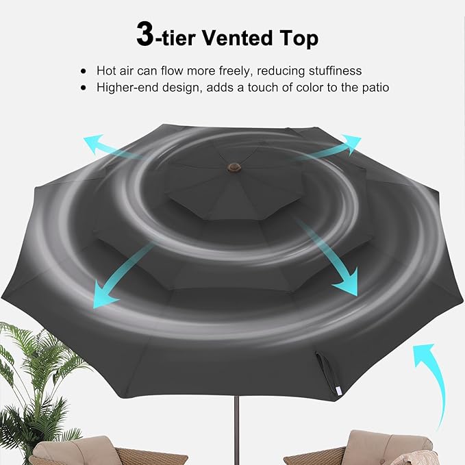 ABCCANOPY 9Ft 3 Tiers Market Umbrella, Outdoor Table Umbrella for Patio, Deck, Backyard (Dark Gray)