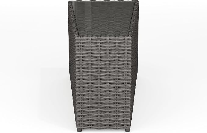 Martha Stewart Bedford Indoor-Outdoor Tapered Patio Side Table with Inset Tempered Glass Top and Rattan Wicker Finish in Gray