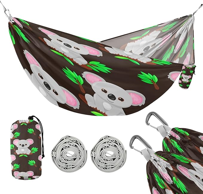 Hammocks for Outside Cartoon Koalas Camping Hammock Portable Hammocks with Tree Straps and Carry Bag Camping Accessories for Hiking Beach Outdoor