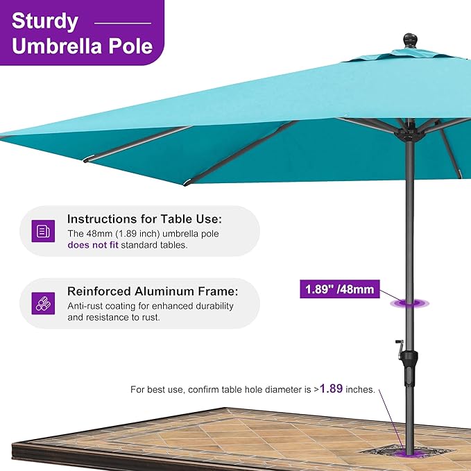 PURPLE LEAF 11.5' x 8' Patio Market Umbrella Outdoor Table Sun Umbrellas with Crank 8 Aluminum Sturdy Ribs for Pool Deck Backyard Beach Turquoise Blue