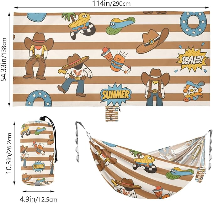 Brown White Vintage Western Cowboy 330lb Capacity Outdoor Hammocks with Tree Straps Tree Hammock for Outside Patio Garden hamaca de Algodon para Jardin