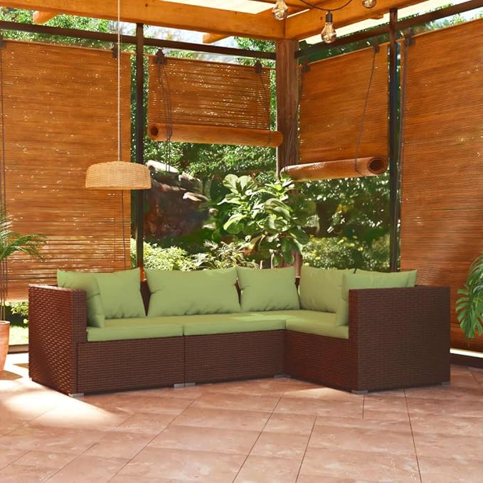 4 Piece Patio Lounge Set with CushionsOutdoor Dining Chairs,Patio Furniture Set,Outdoor Sectional Sofa,Patio Conversation Seat,Outdoor Seating,Modern Style,for Garden,Backyard, Poly Rattan Brown