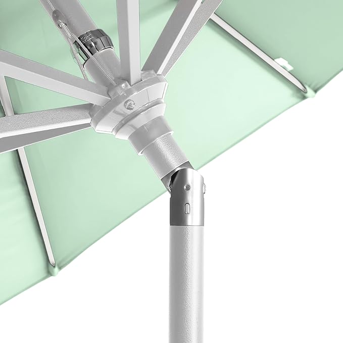 California Umbrella 12-Year-Non-Fading, 9Ft Premium Sunbrella Patio Umbrella, Hand-Crank, Button-Tilt, White Frame, Spa Fabric