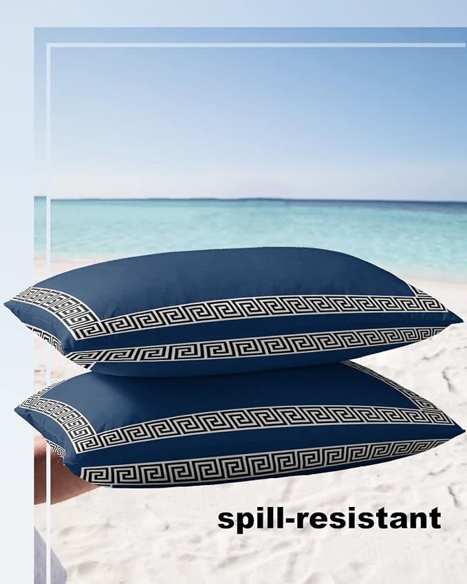 Prime Leader Outdoor Waterproof Pillow Covers Set of 2, Chinese Style Pattern Navy Blue Background Patio Throw Pillow Covers, Decorative Cushion Case for Couch Sofa Furniture Garden, 20x12 Inch
