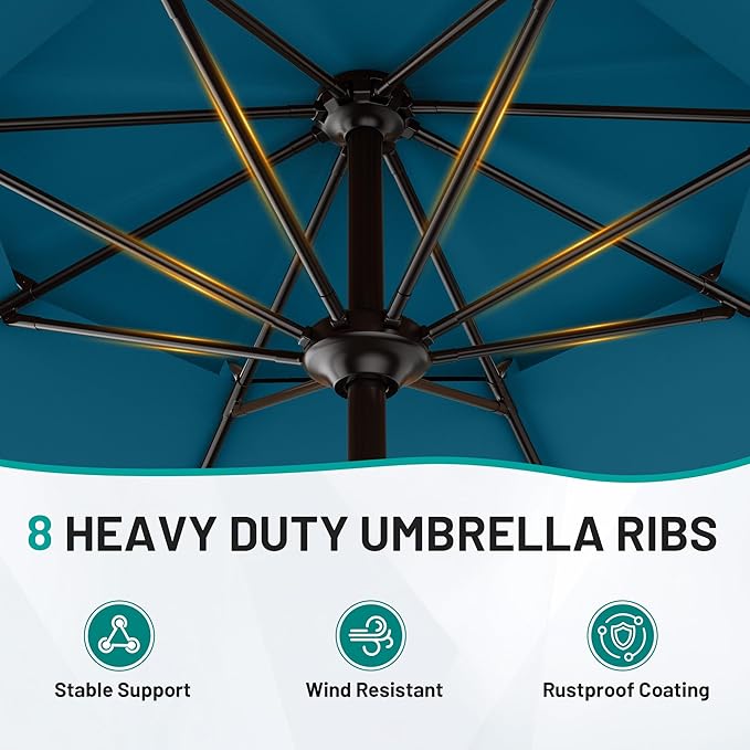AreShark 9ft 2 Tiers Patio Umbrella - Outdoor Umbrella Waterproof UV Protection, Market Table Umbrella w/Push Button Tilt&Crank for Pool, Porch, Garden(Lake Blue)
