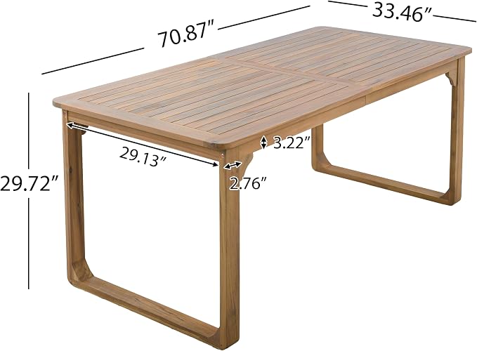 Christopher Knight Home Samma Acacia Wood Outdoor Dining Set for 6, Patio Dining Table Set for 6, Outdoor Dining Table and Sled Base, Dining Chairs with Cushion + Wicker Backrest, Teak+Brown+Cream