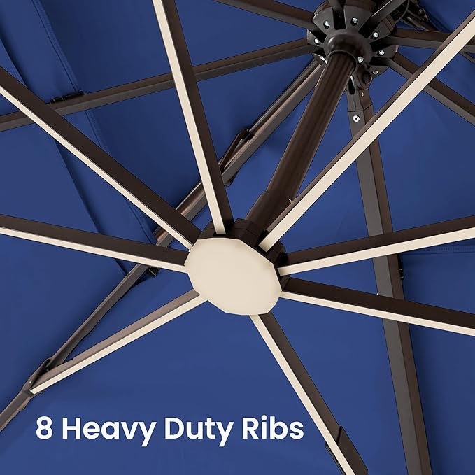 9x12 FT Cantilever Patio Umbrella with Base and Led Lights Double Top Outdoor Rectangular Large Heavy Duty Aluminum Offset Umbrellas with 7 Level Tilt 360-degree Rotation for Pool Garden Deck, Navy